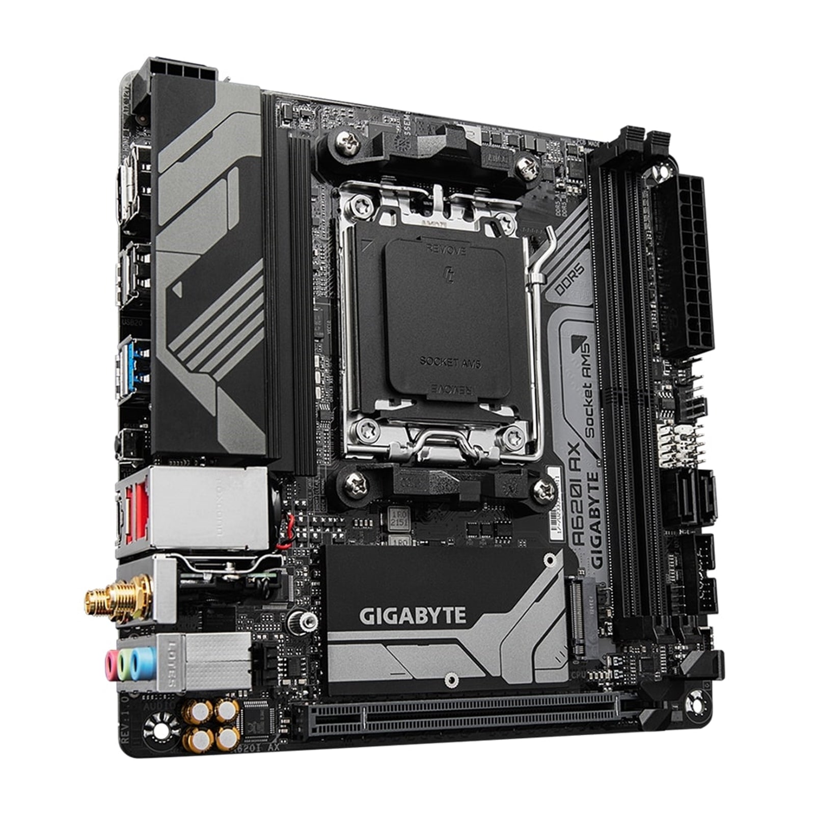 Gigabyte A620I AX (rev. 1.0) AMD5 Socket Motherboard, Mini-ITX, 2x DDR5 Slots, 1x M.2 Socket, 2.5GbE LAN,  1 x Display/1x HDMI Port