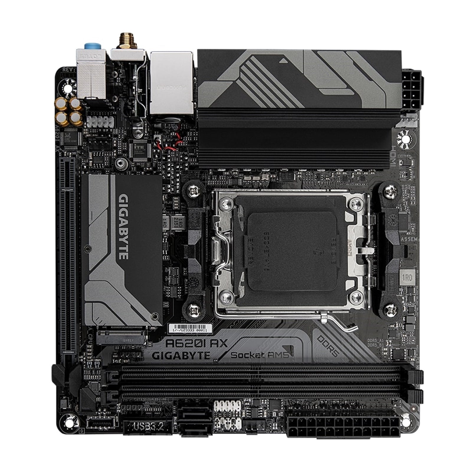 Gigabyte A620I AX (rev. 1.0) AMD5 Socket Motherboard, Mini-ITX, 2x DDR5 Slots, 1x M.2 Socket, 2.5GbE LAN,  1 x Display/1x HDMI Port