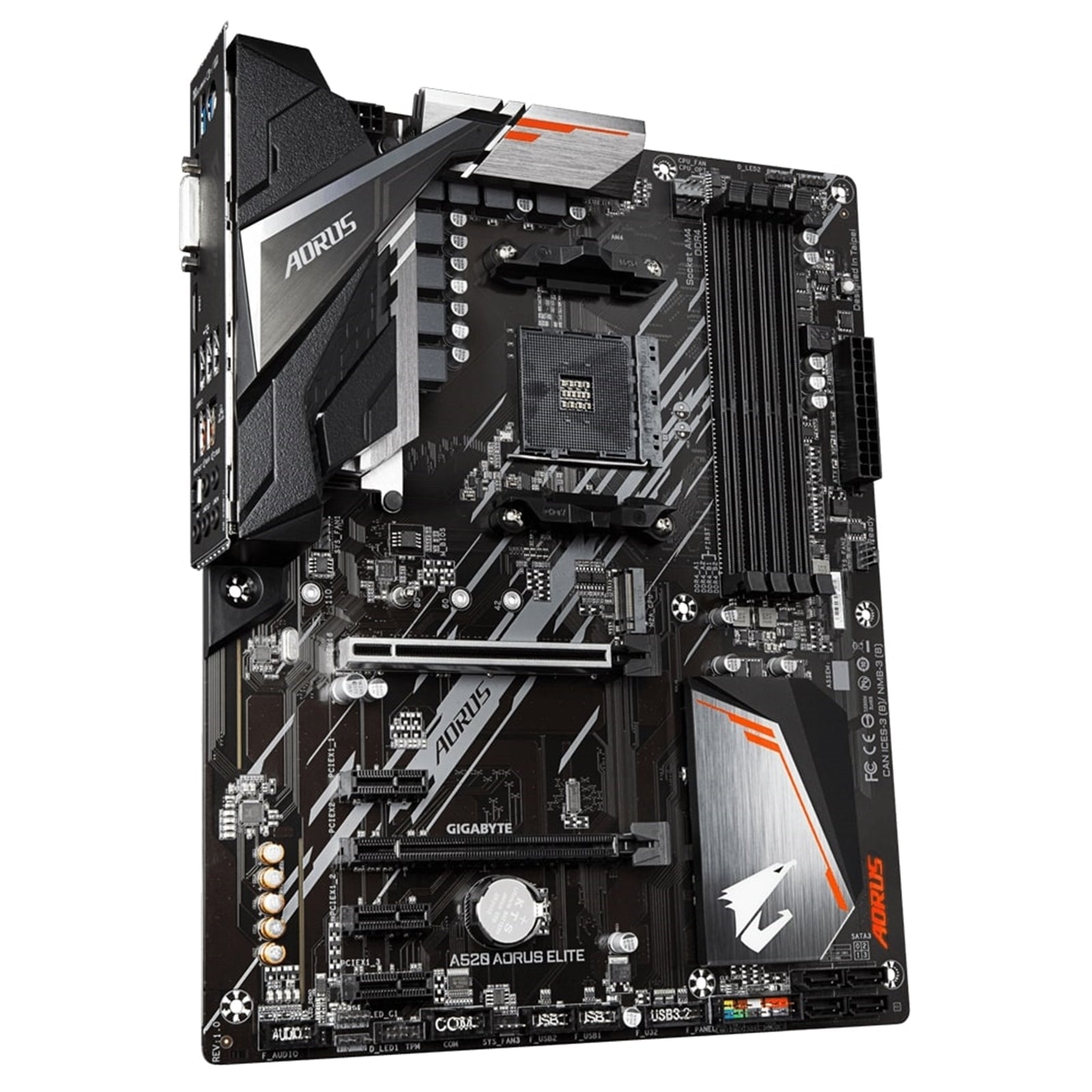 Gigabyte A520 AORUS ELITE (rev. 1.0)) AMD5 Socket Motherboard, ATX, 4x DDR5 Slots, 1x M.2 Socket,GbE LAN,  1 x DVI-D/1x HDMI Port