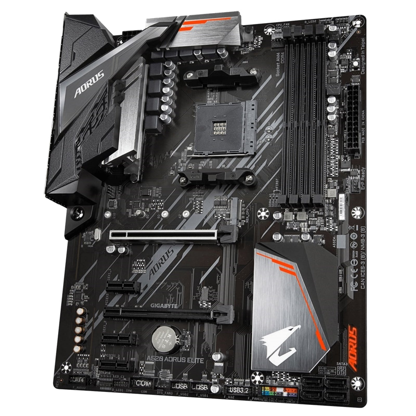 Gigabyte A520 AORUS ELITE (rev. 1.0)) AMD5 Socket Motherboard, ATX, 4x DDR5 Slots, 1x M.2 Socket,GbE LAN,  1 x DVI-D/1x HDMI Port
