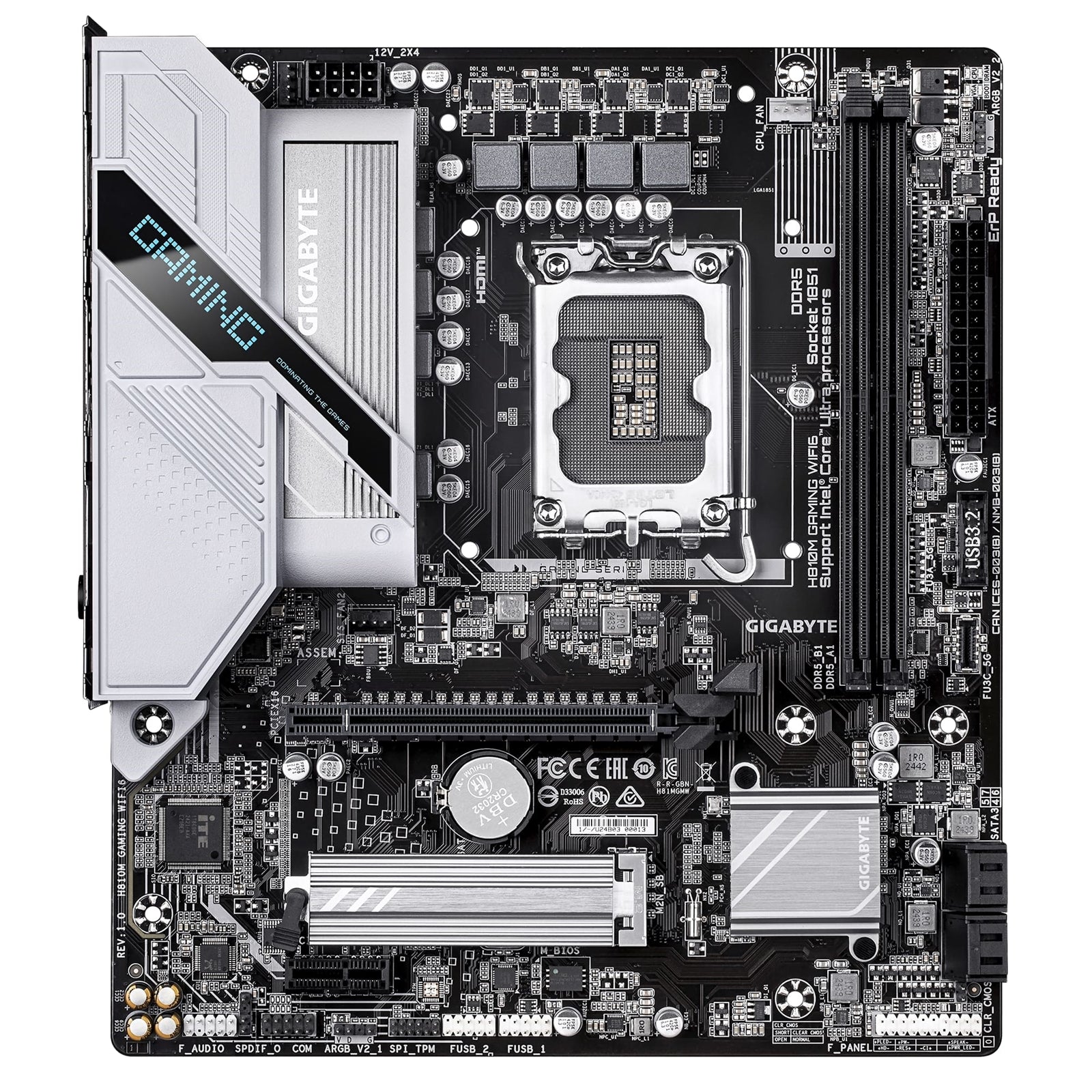 Gigabyte H810M GAMING WIFI6 Intel 1851 Socket Motherboard, Micro-ATX, 2x DDR5 Slots, 1x M.2 Socket, Fitted I/O Shield, 2.5GbE LAN, WiFi 6, 1x DisplayPort / 1x HDMI Port