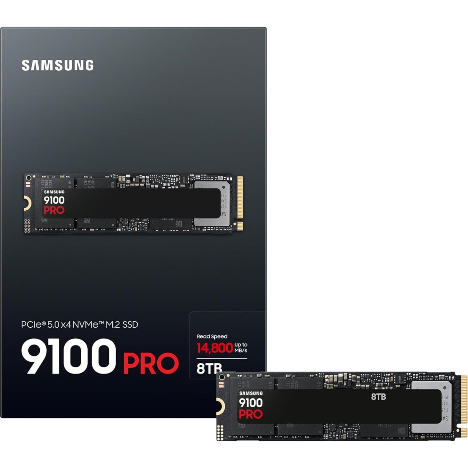Samsung 9100 Pro(MZ-VAP8T0BW) 8TB  SSD, PCIe 5.0 x4, NVMe 2.0 Interface, Up to 14,700 MB/s Read, Up to 13,300 MB/s Write, 5-year Limited Warranty or 600TBW Limited Warranty