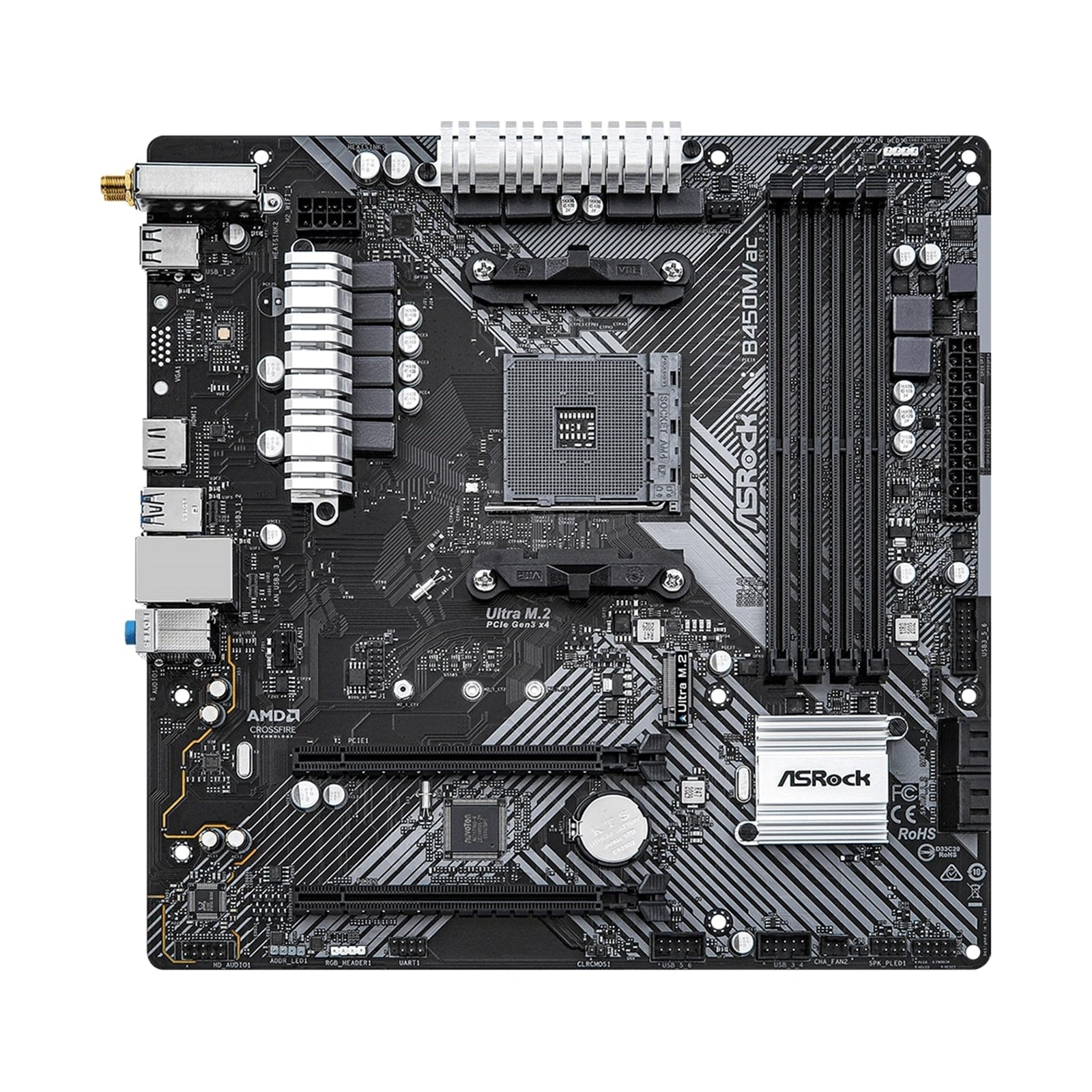 ASRock B450M/ac R2.0 Super Alloy AM4 Socket Motherboard, Micro ATX, 4x DDR4 Slots, 1 x M.2 Socket, GbE LAN, 1x HDMI Port