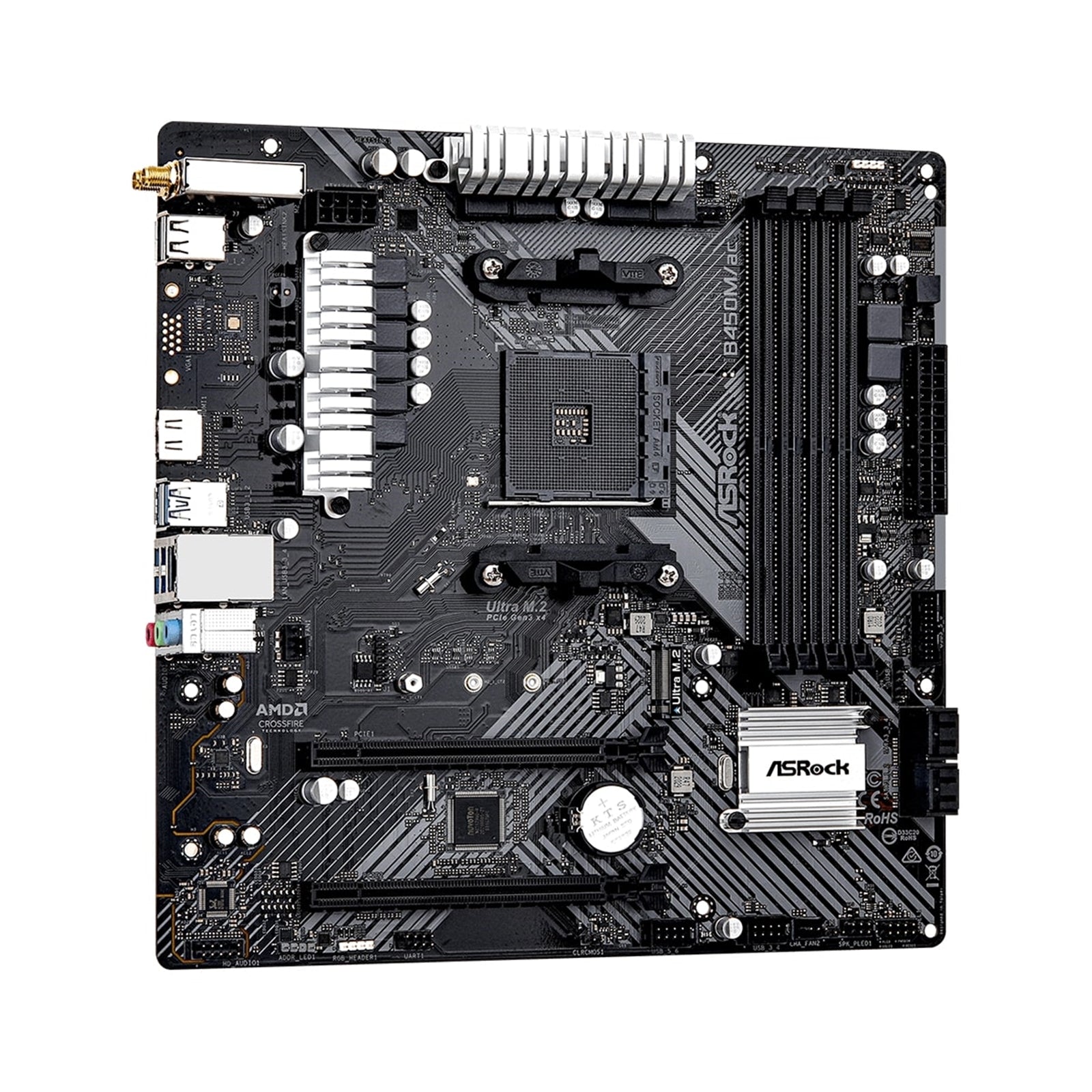 ASRock B450M/ac R2.0 Super Alloy AM4 Socket Motherboard, Micro ATX, 4x DDR4 Slots, 1 x M.2 Socket, GbE LAN, 1x HDMI Port