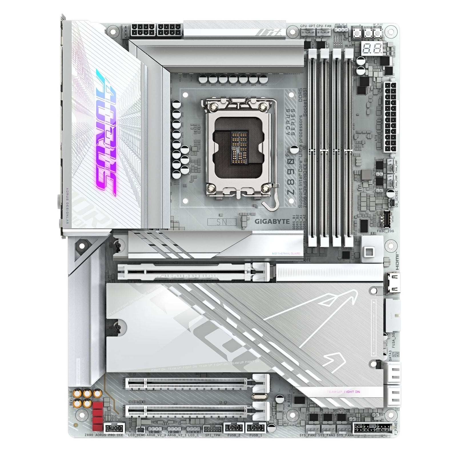 Gigabyte Z890 AORUS PRO ICE Intel 1851 Socket Motherboard, ATX, 4x DDR5 Slots, 5x M.2 Sockets, Fitted I/O Shield, 5GbE LAN, Wi-Fi 7, 2x USB-C (USB4)