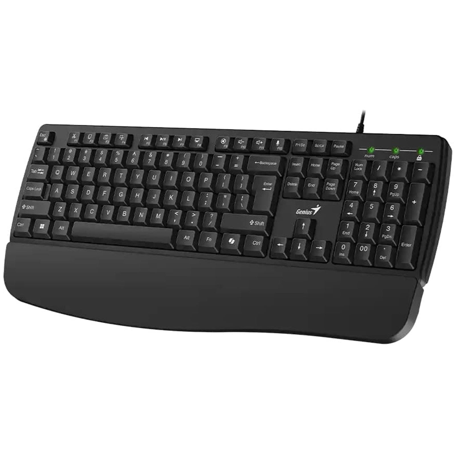 Genius KB-123 Wired AI Copilot Business Keyboard with Palm Rest, USB Plug and Play, Multimedia Function Keys, Full Size UK Layout Design for Home or Office, Black