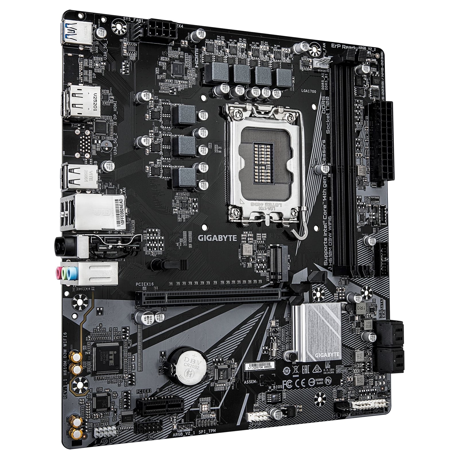 Gigabyte H610M D3W WIFI6 (Rev. 1.1) Intel 1700 Socket Motherboard, Micro-ATX, 2x DDR5 Slots, 1x M.2 Socket, GbE LAN, WiFi 6, 1x DisplayPort / 1x HDMI Port