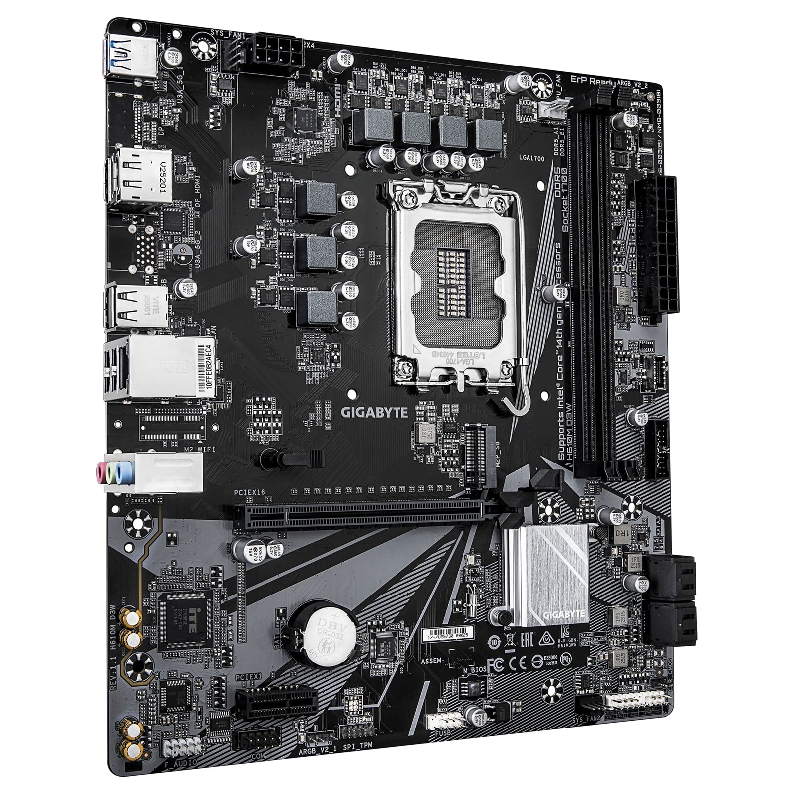 Gigabyte H610M D3W (Rev. 1.1) Intel 1700 Socket Motherboard, Micro-ATX, 2x DDR5 Slots, 1x M.2 Socket, GbE LAN, 1x DisplayPort / 1x HDMI Port