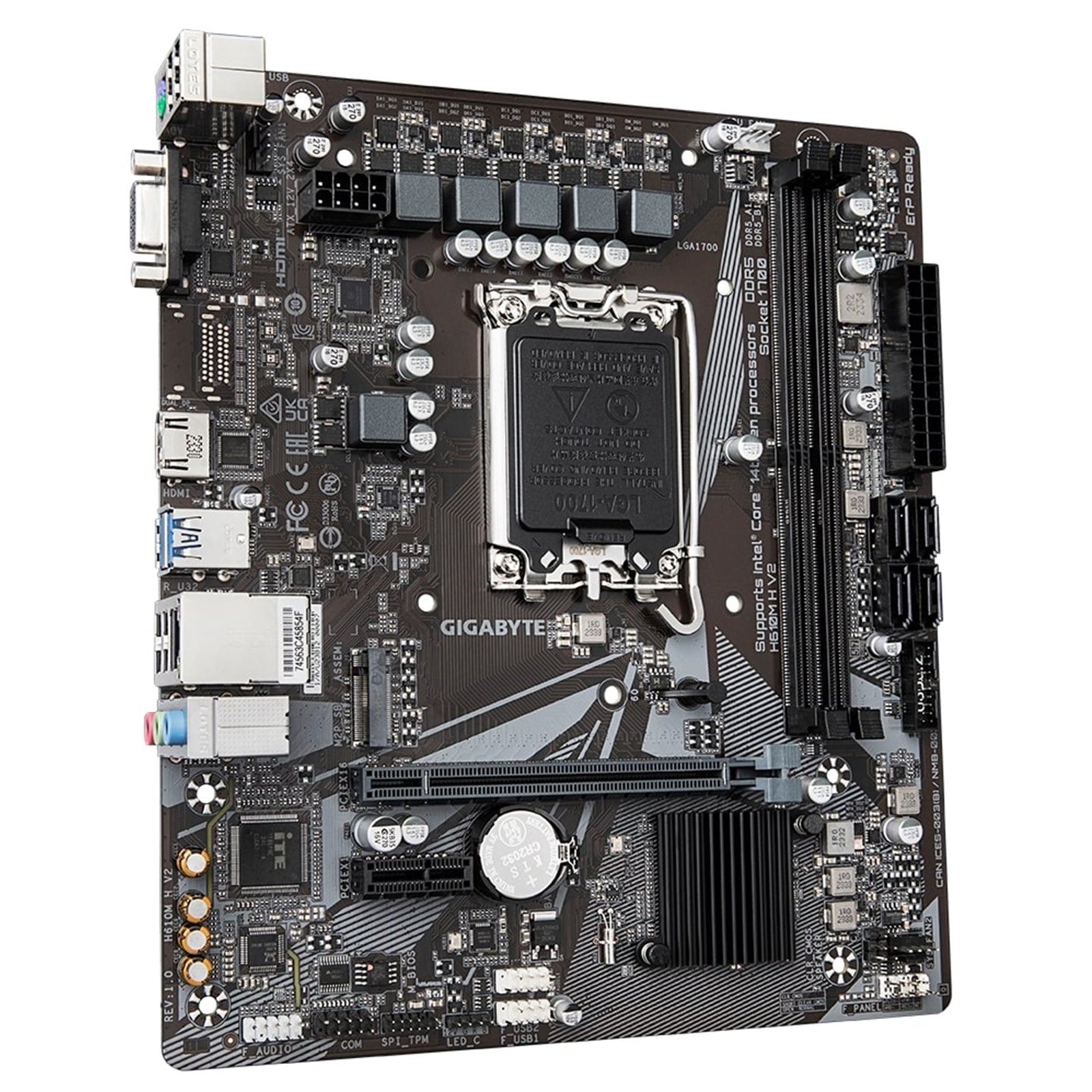 Gigabyte H610M H V2 (Rev. 1.0) Intel 1700 Socket Motherboard, Micro-ATX, 2x DDR5 Slots, 1x M.2 Socket, GbE LAN, 1x D-Sub / 1x HDMI Port
