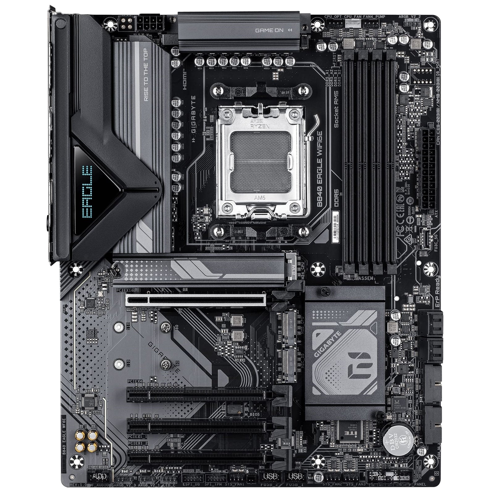Gigabyte B840 EAGLE WIFI6E AMD AM5 Socket Motherboard, ATX, 4x DDR5 Slots, 3x M.2 Socket, Fitted I/O Shield, 2.5GbE LAN, Wi-Fi 6E, 1x DisplayPort / 1x HDMI Port