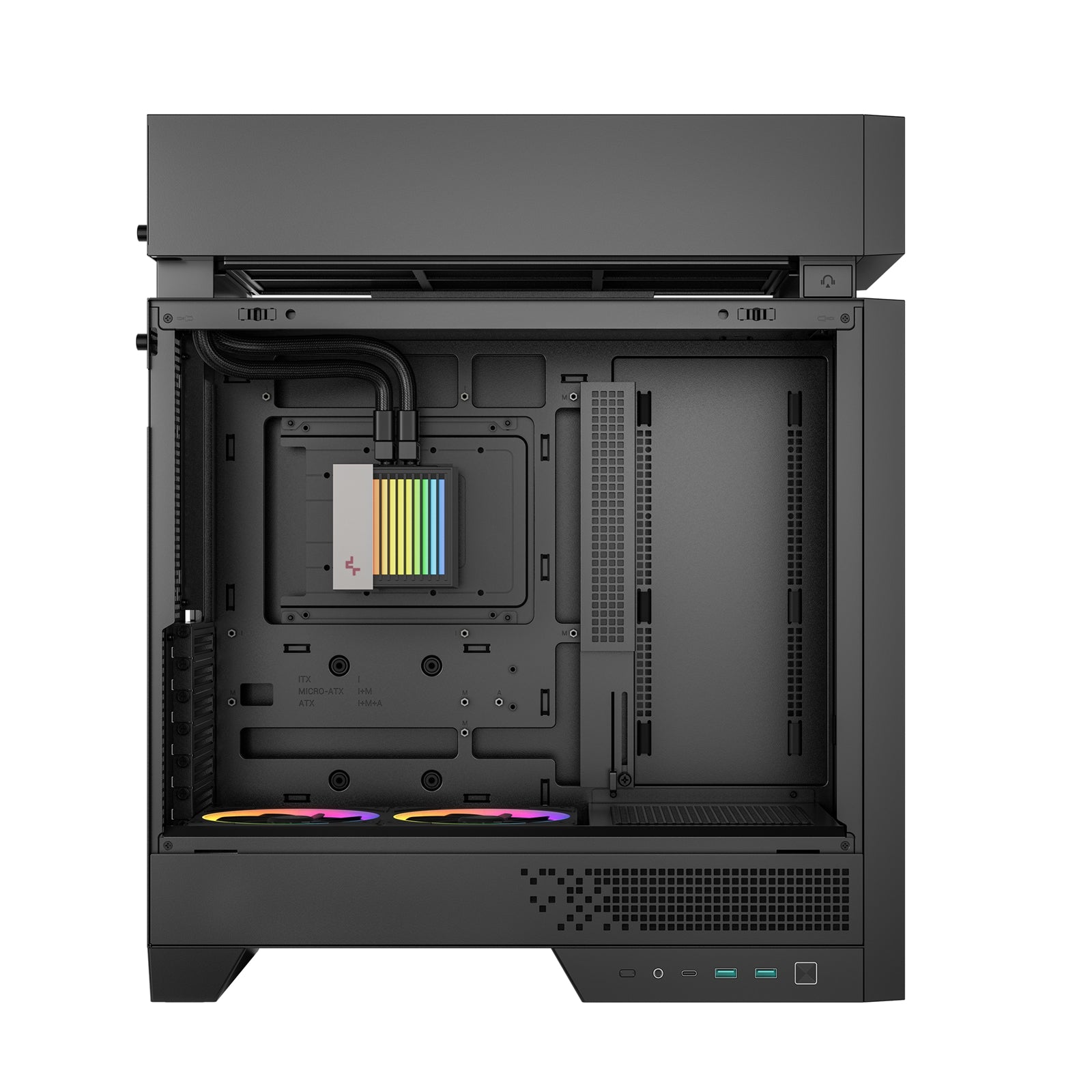 DeepCool CL6600 ARGB Modular Split-Chamber Mid-Tower ATX Case, Tempered Glass Panels,  Pre-installed 360mm ARGB Liquid Cooler, 2 x FL12R  SE ARGB Fans, USB 3.0, Mini-ITX/Mico-ATX/ATX, Black