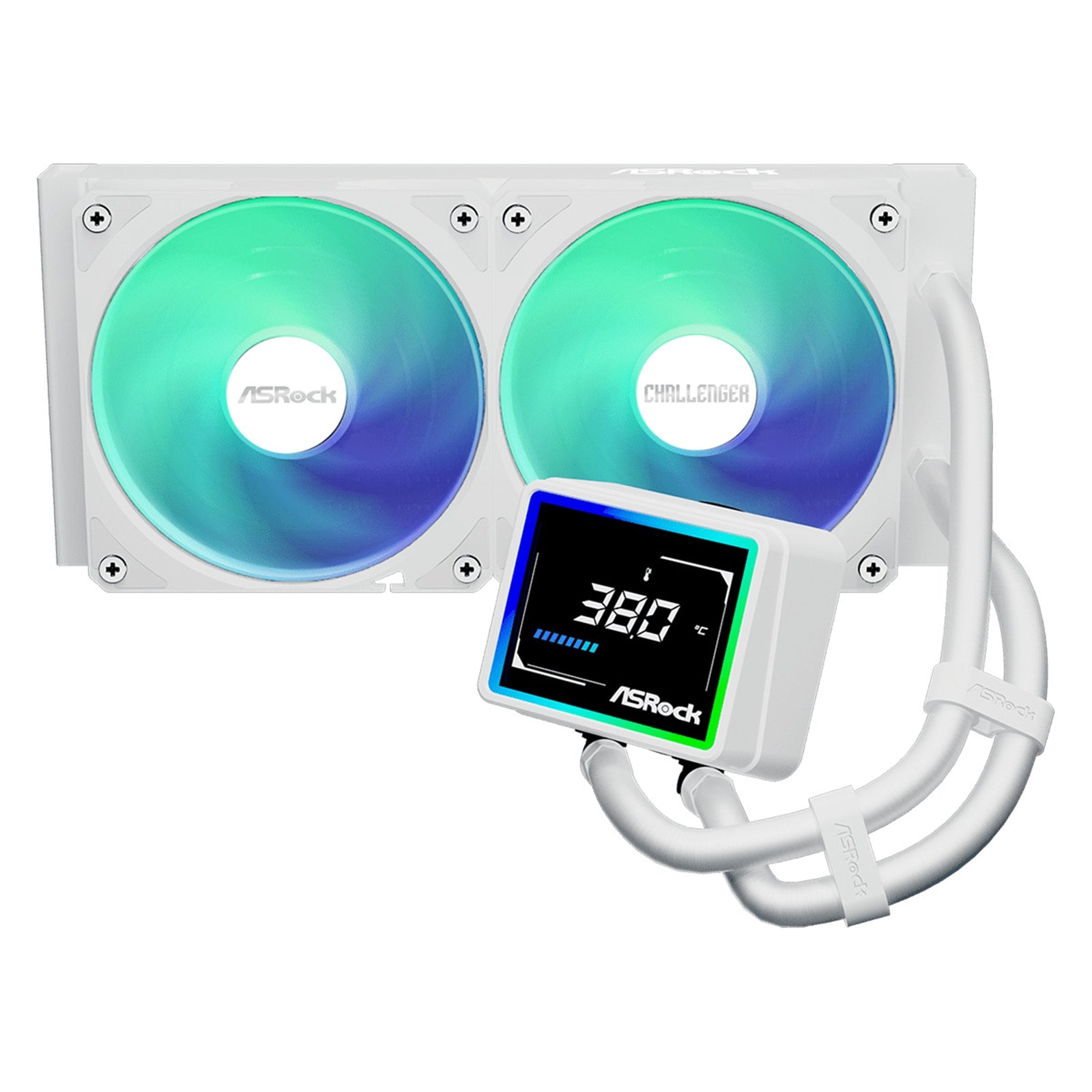 ASRock Challenger 240 Digital AIO Liquid CPU Cooler, 240mm Radiator,White, Dual 120mm PWM ARGB Fans, 3" Digital Display, Intel LGA1700/1851 & AMD AM5/AM4 Compatible