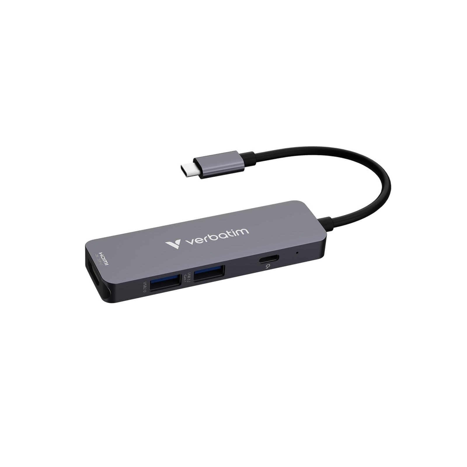 Verbatim (32155) USB-C Essentials Multiport Hub 4 Port Hub HDMI, USB-C PD, USB-A 3.2 Gen 1, USB-A, Supports Up To 100W Power Delivery