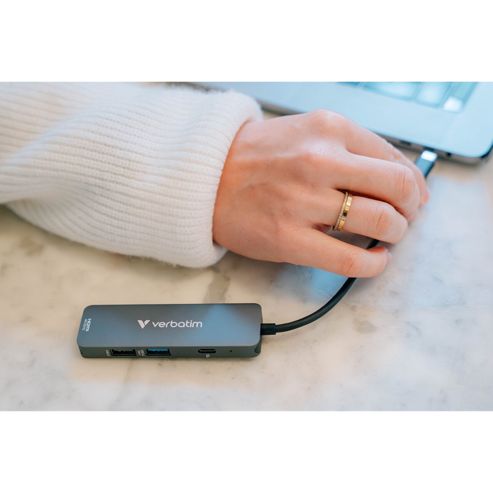 Verbatim (32155) USB-C Essentials Multiport Hub 4 Port Hub HDMI, USB-C PD, USB-A 3.2 Gen 1, USB-A, Supports Up To 100W Power Delivery