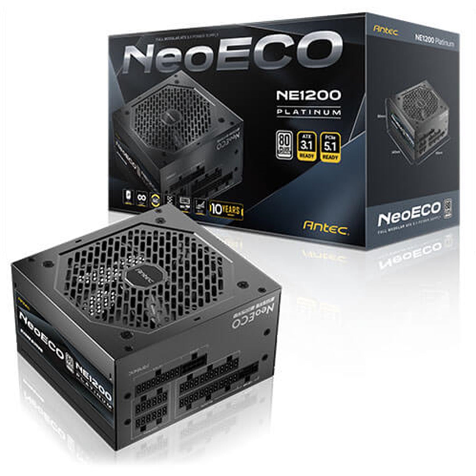 Antec NE1200 Platinum NeoEco 1200W Fully -Modular ATX 3.1 Power Supply, PCIe 5.1 Ready with 12V 2x6 Connector, 80 Plus Platinum Certified, 120mm FDB Silent Fan, 10-Year Warranty
