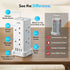 VonHaus Tower Extension Lead with USB, Power Surge Protection 2M Cable White, 8 x UK Mains Sockets, Three-Pin 13A Plugs, Arranged Vertically With 2 Sockets On Each Of The 4 Sides