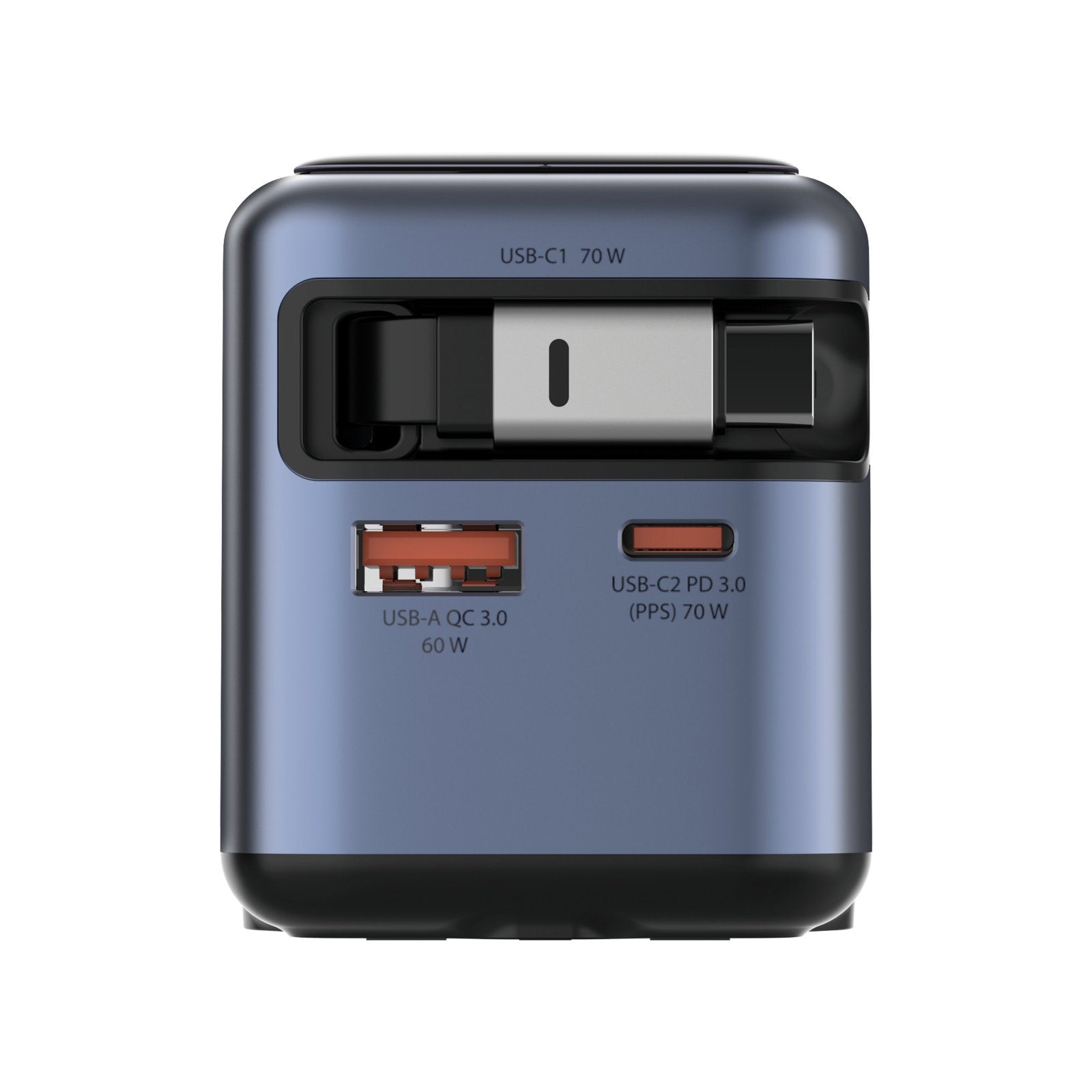 Verbatim Mini GaN Charger 70W Retractable USB-C Cable & Display, USB-C Port, USB-A Port