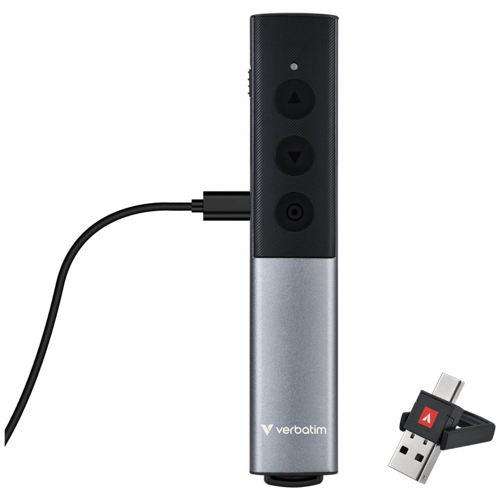 Verbatim Agenda Wireless Presenter With Red Laser Pointer, Up To 100m Wireless Range, Dual USB-A and USB-C Receiver For Universal Compatibility, Plug And Play, Grey / Black