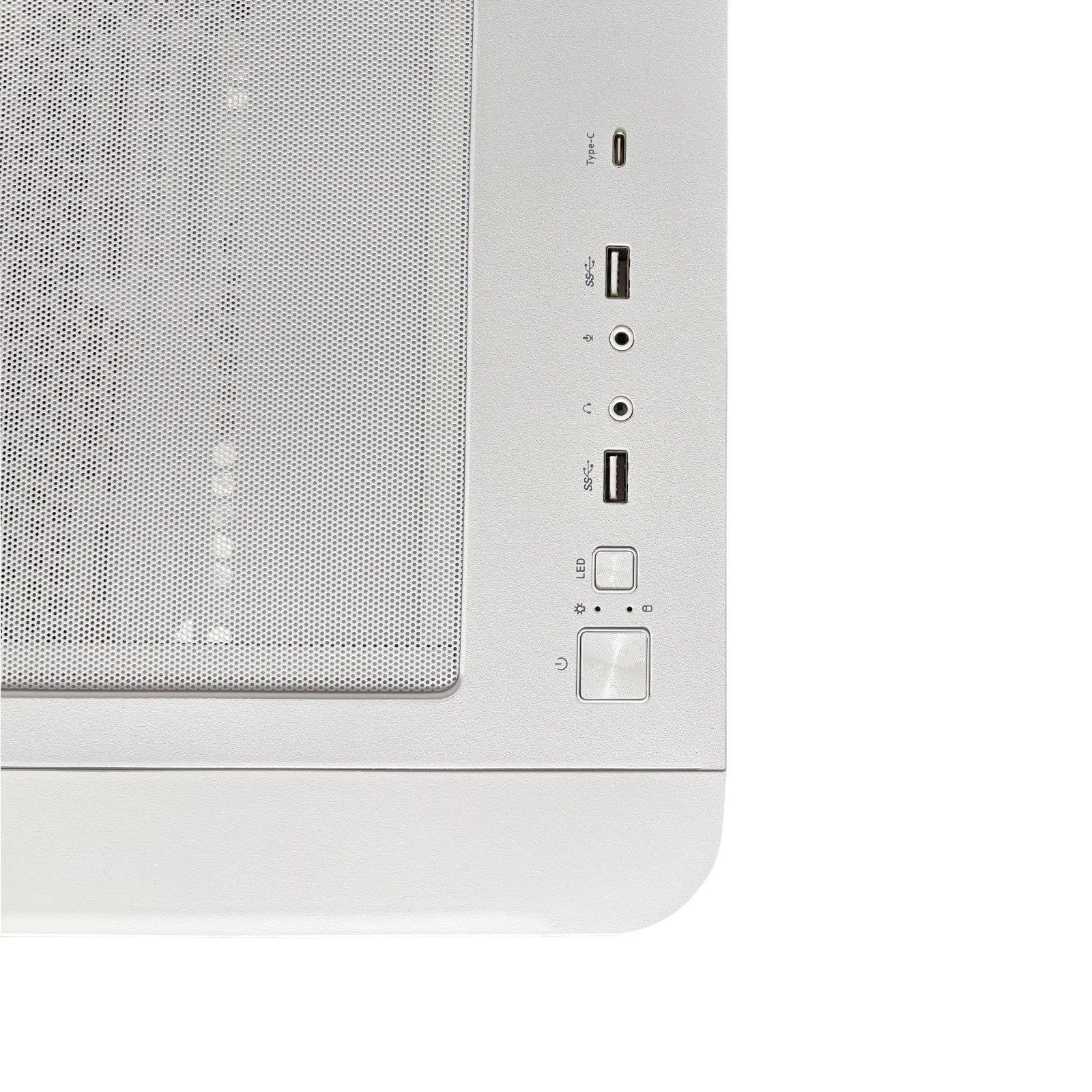 LOGIX AMD Ryzen 7 RTX 5070 Ti Pure White gaming PC with curved glass chassis, RGB lighting and liquid cooler