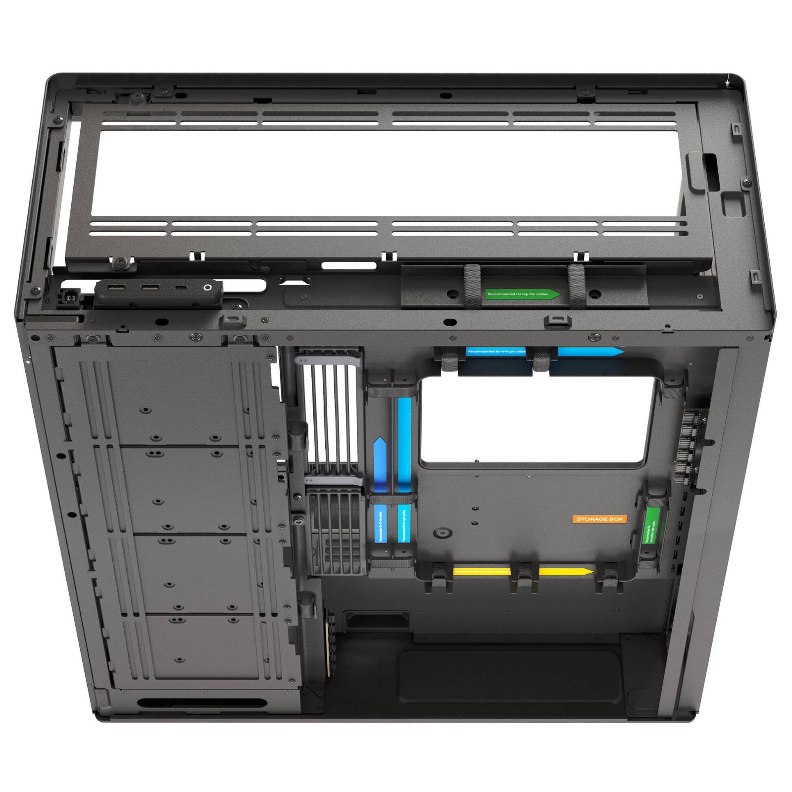 HAVN HVN-CA-HS420-06 black mid tower PC case with UniSheet glass, spacious interior for large GPUs, supports multiple fan sizes