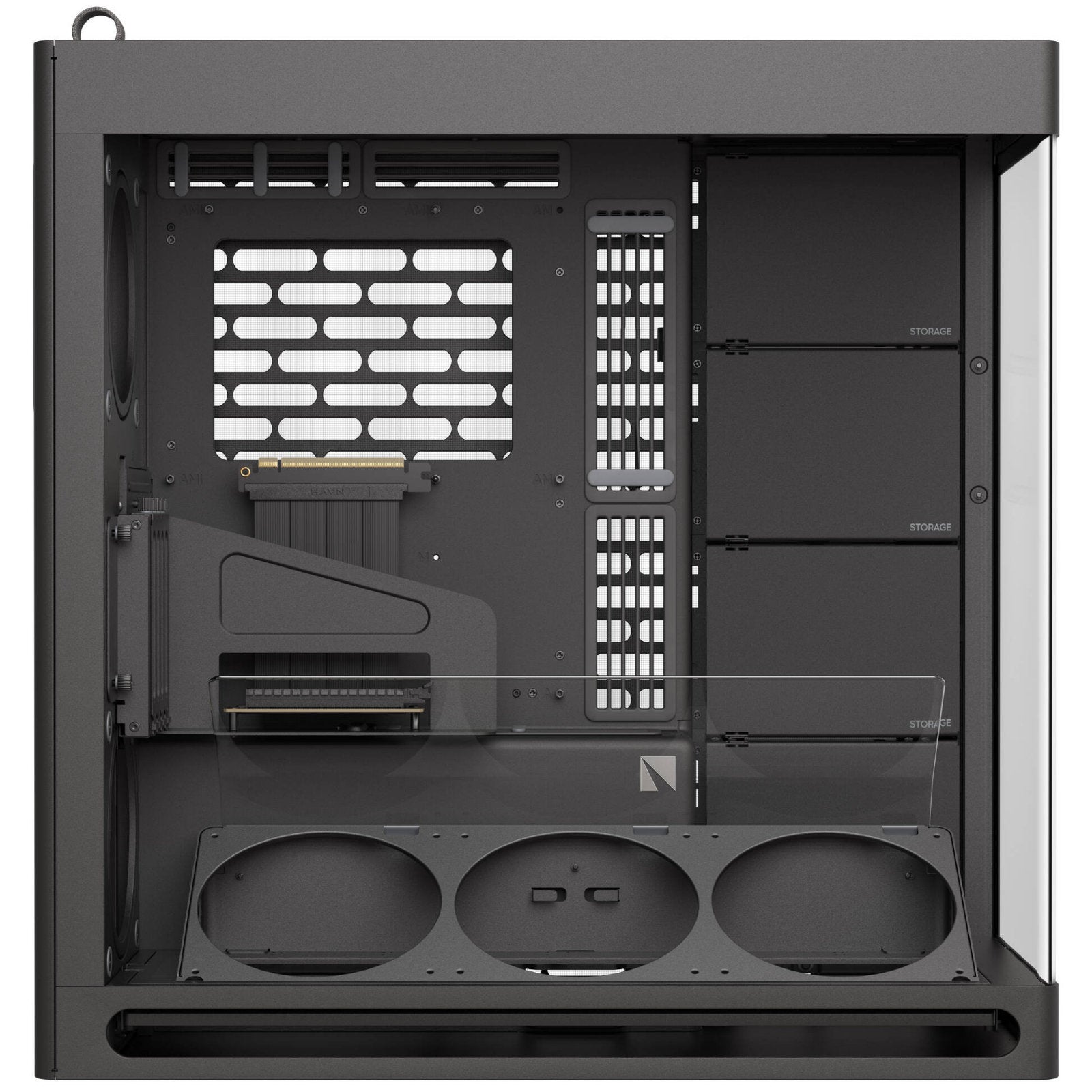 HAVN mid tower PC case with UniSheet glass side panel, supports large GPUs and multiple fan configurations, suitable for ATX and smaller motherboards.