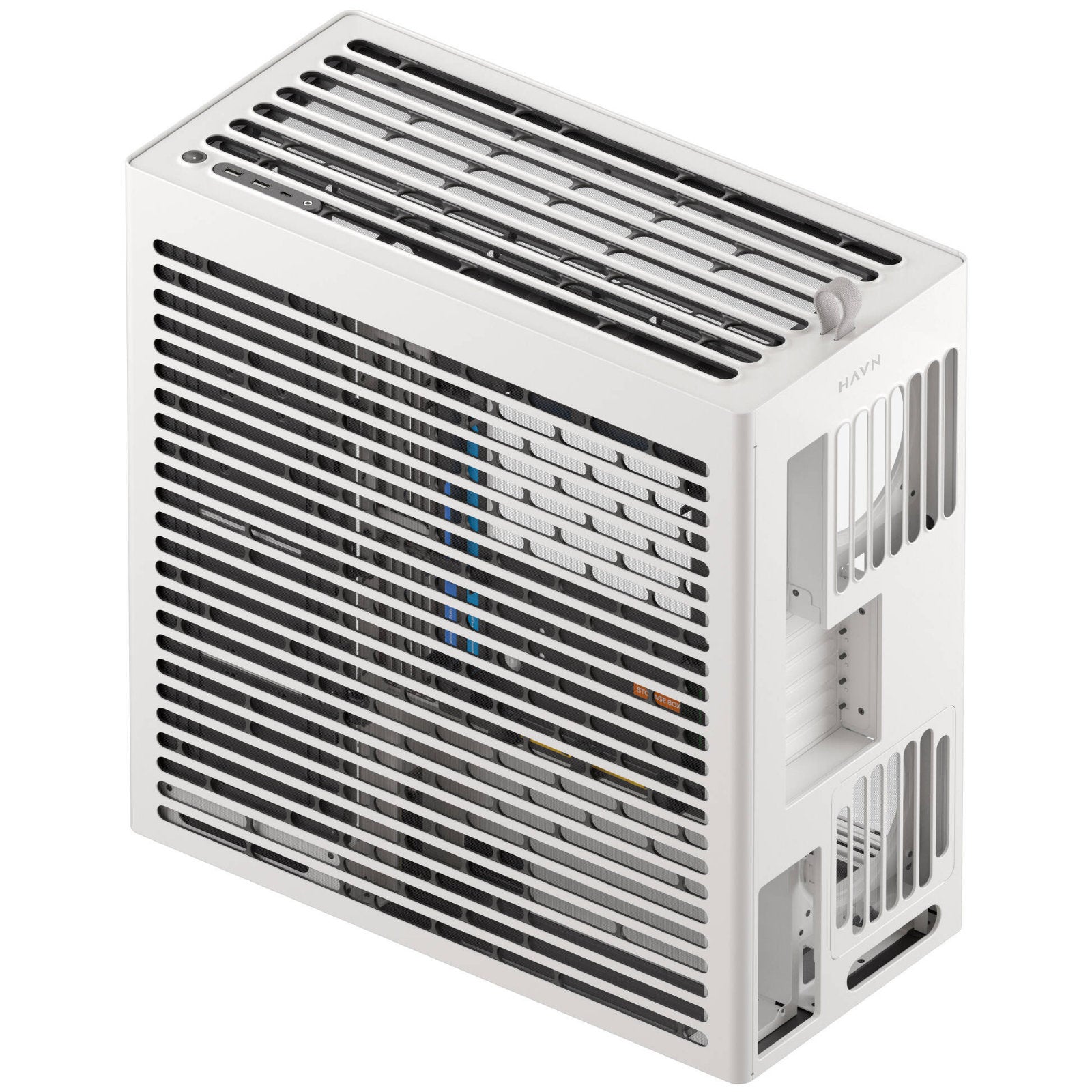 HAVN HVN-CA-HS420-07 mid tower PC case with UniSheet glass, spacious interior, supports up to 470mm GPU and 11 fans.