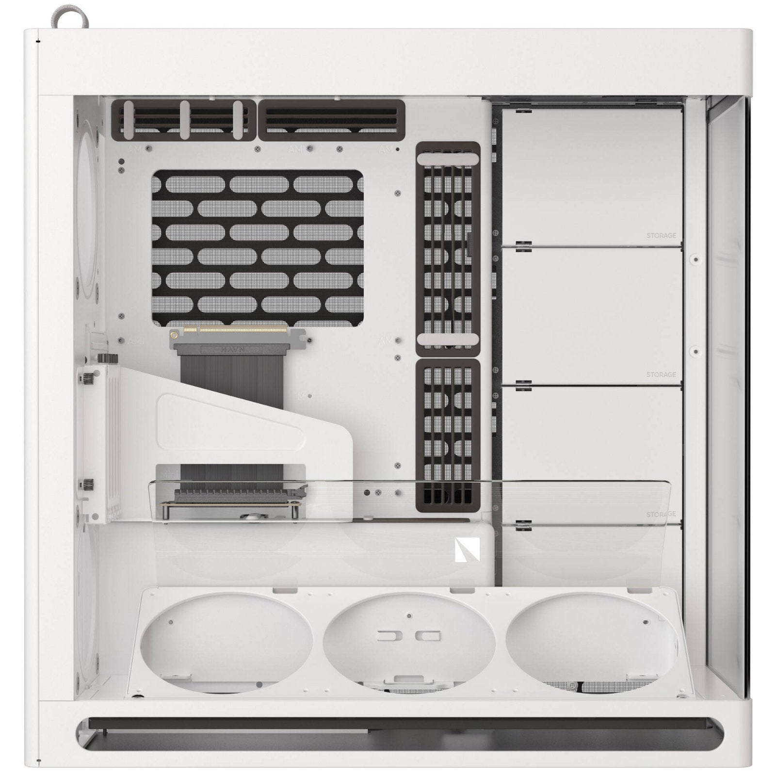 HAVN HVN-CA-HS420-07 mid tower PC case with UniSheet glass, supports large GPUs and multiple fan setups, compatible with ATX and smaller motherboards