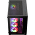 Aerocool mid tower PC case with tempered glass side panel, RGB lighting, includes 2x 140mm and 4x 120mm fans, supports ATX, Micro-ATX, Mini-ITX.