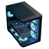 AeroCool dual-chamber PC case with curved glass panel, four ARGB fans, spacious GPU clearance, supporting ATX, Micro-ATX, Mini-ITX motherboards.