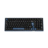 Ducky OK-M tri-mode mechanical keyboard with black frame, blue switches, UK layout, and wine red switches on keycaps.