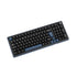 Ducky OK-M tri-mode mechanical keyboard in black with blue keycaps and wine red switches, UK layout, 98-key design, wired and wireless.