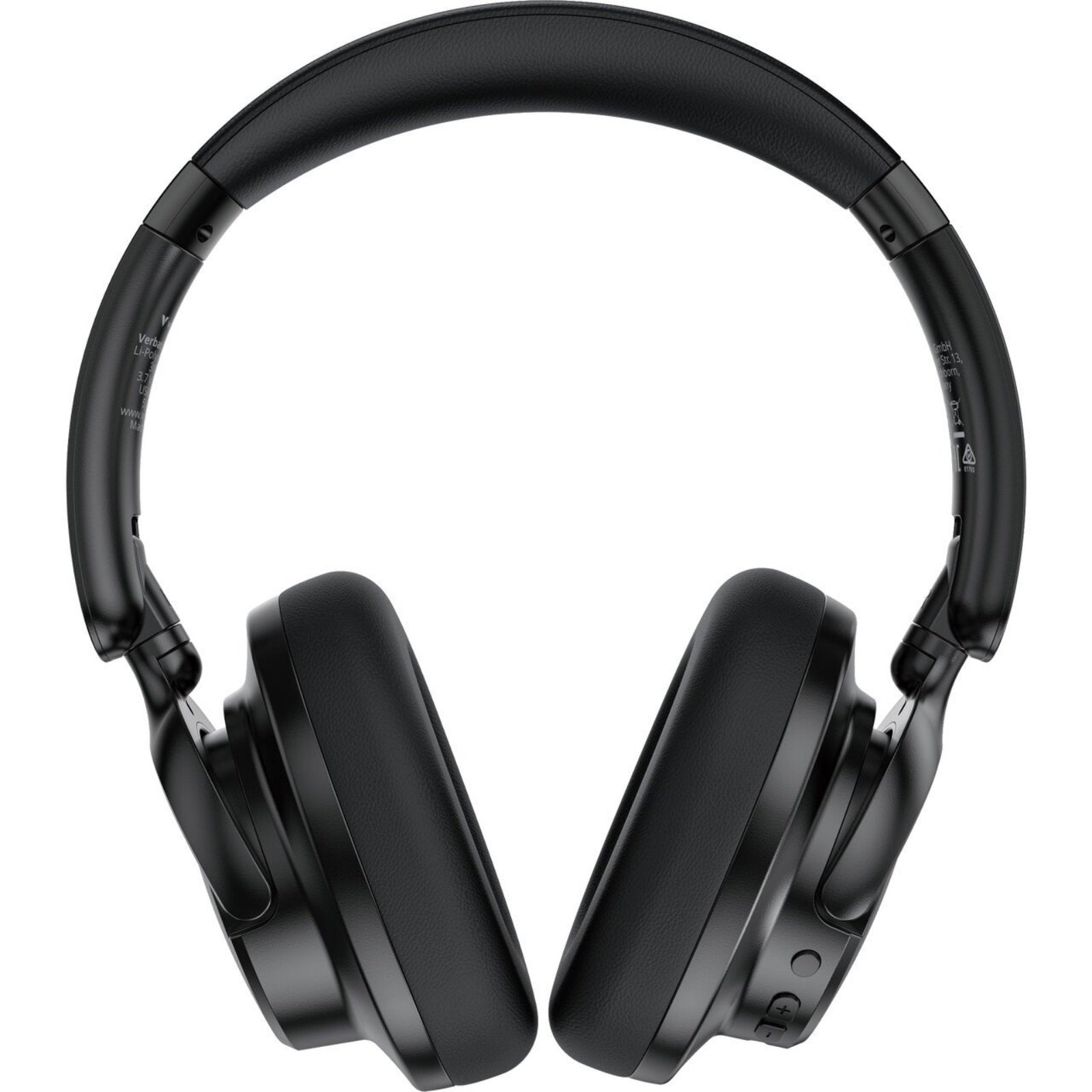 Verbatim TruSound Pro Bluetooth ANC headset in black with ear cushions, detachable audio cable, showing wireless and noise-canceling features.