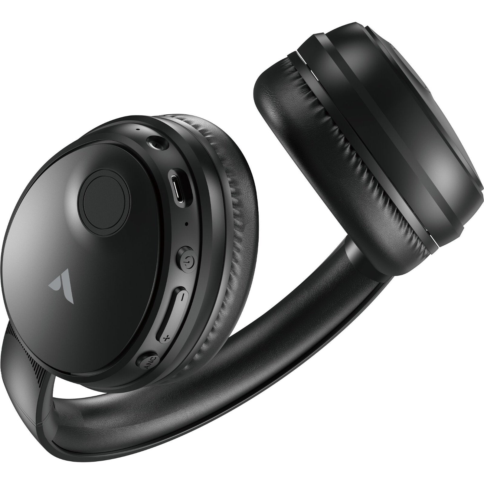 Verbatim TruSound Bluetooth ANC wireless headphones in black with over-ear design, active noise cancelling and detachable audio cable.