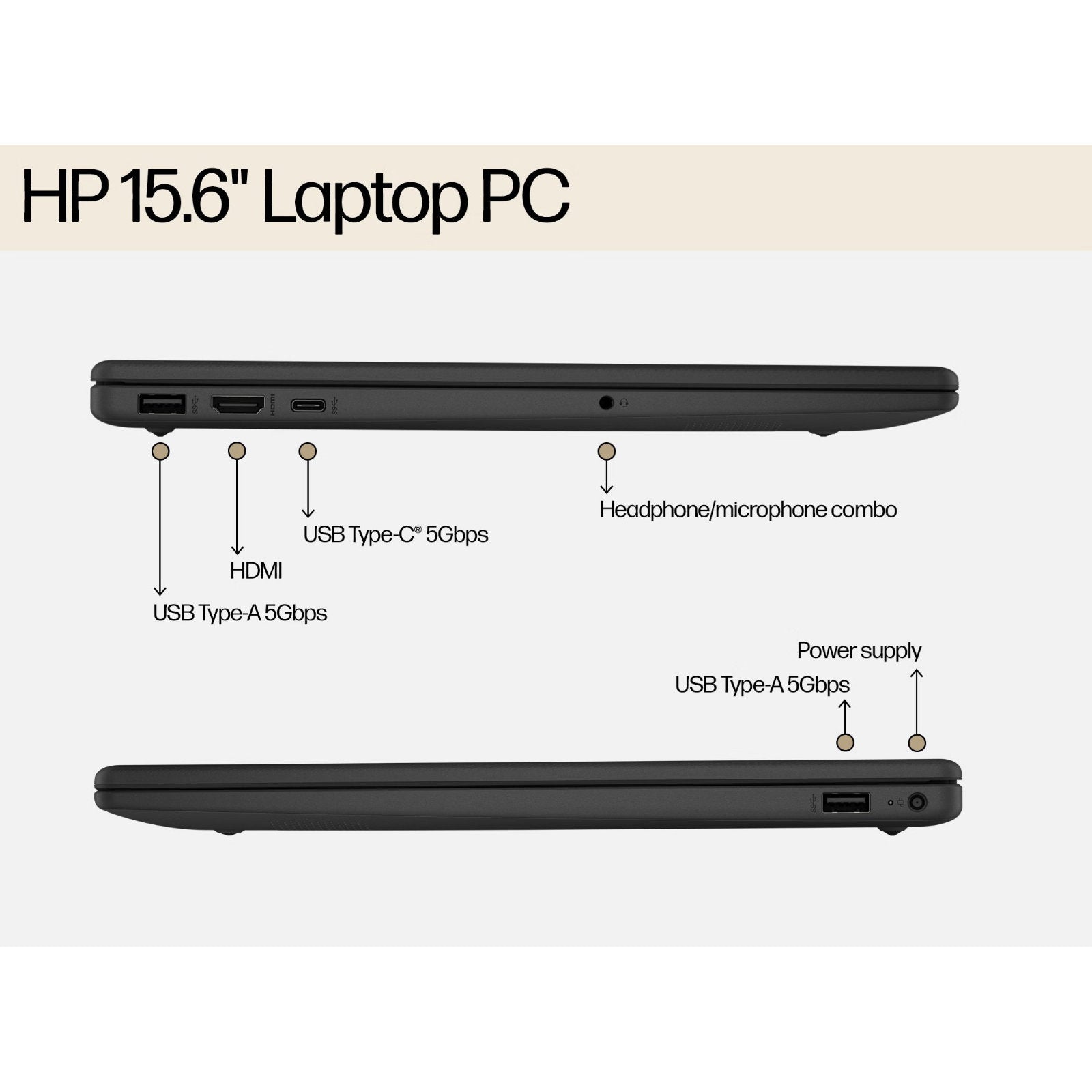 Hewlett Packard 15.6-inch Full HD laptop with Intel Core i3, 8GB DDR5 RAM, 512GB SSD, Windows 11, and Intel graphics.