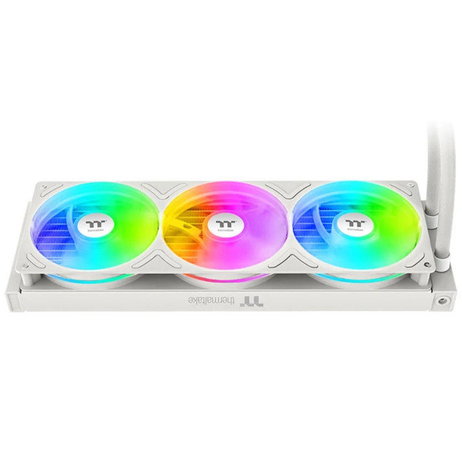 Thermaltake Retro 360 Ultra ARGB Sync AIO liquid cooler with triple 120mm ARGB fans and CRT-style 3.7” LCD display in white