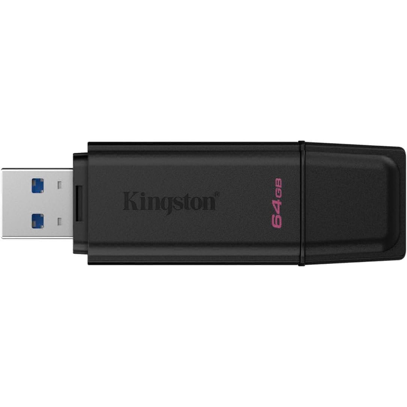 Kingston DataTraveler Exodia 64GB USB 3.2 Gen 1 flash drive with black snap-on cap design on a white background.