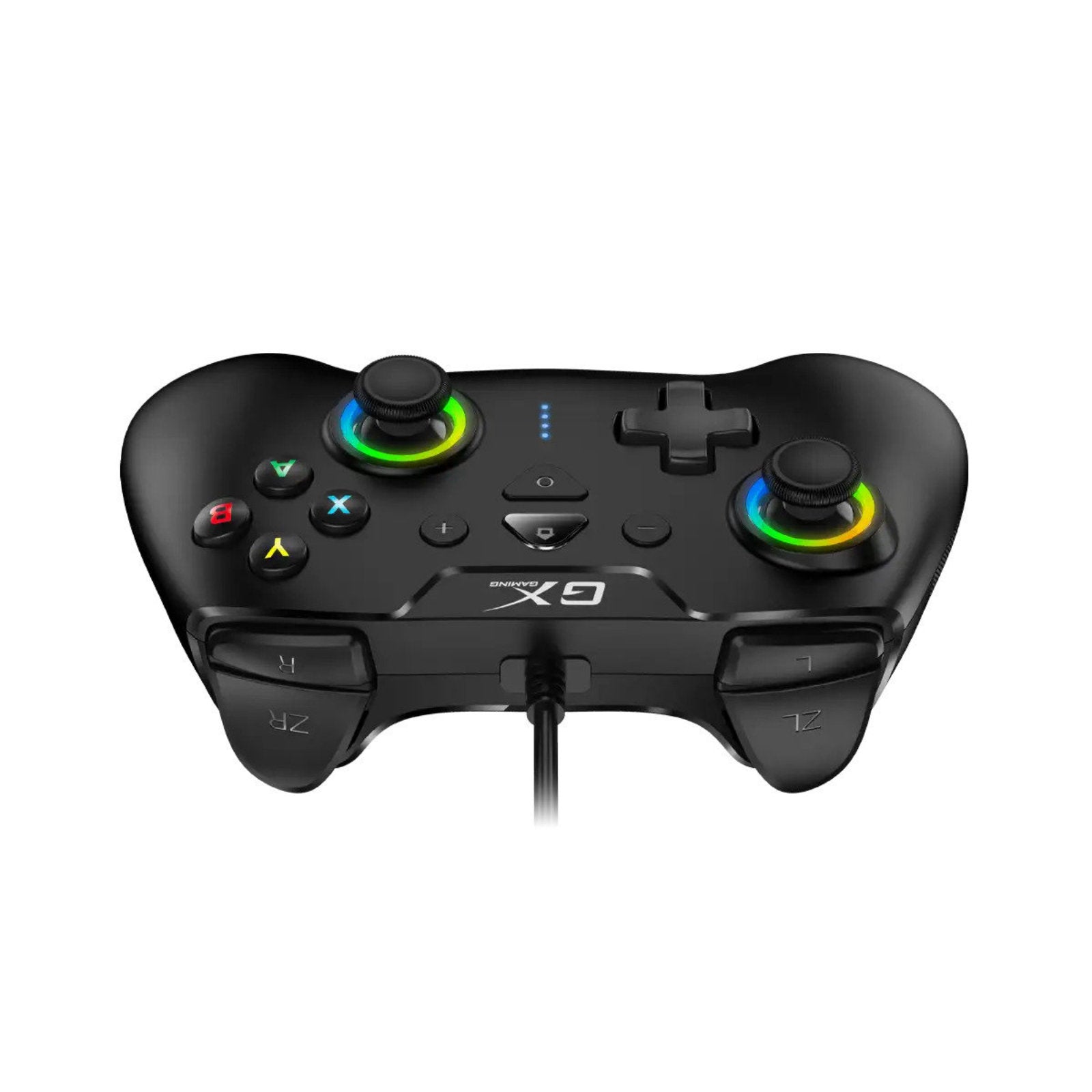 GENIUS GX-23UV USB RGB gamepad with vibration features, showing colorful illuminated buttons and ergonomic design.