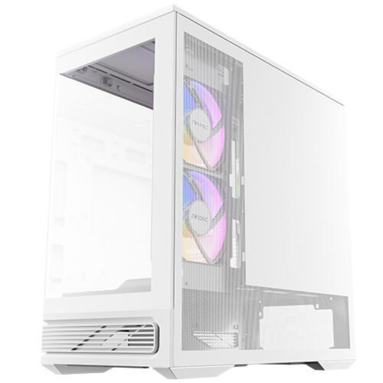 Antec Constellation C2M ARGB Micro-ATX PC case with white finish, panoramic tempered glass, RGB fans, USB-C port, and 360mm radiator support