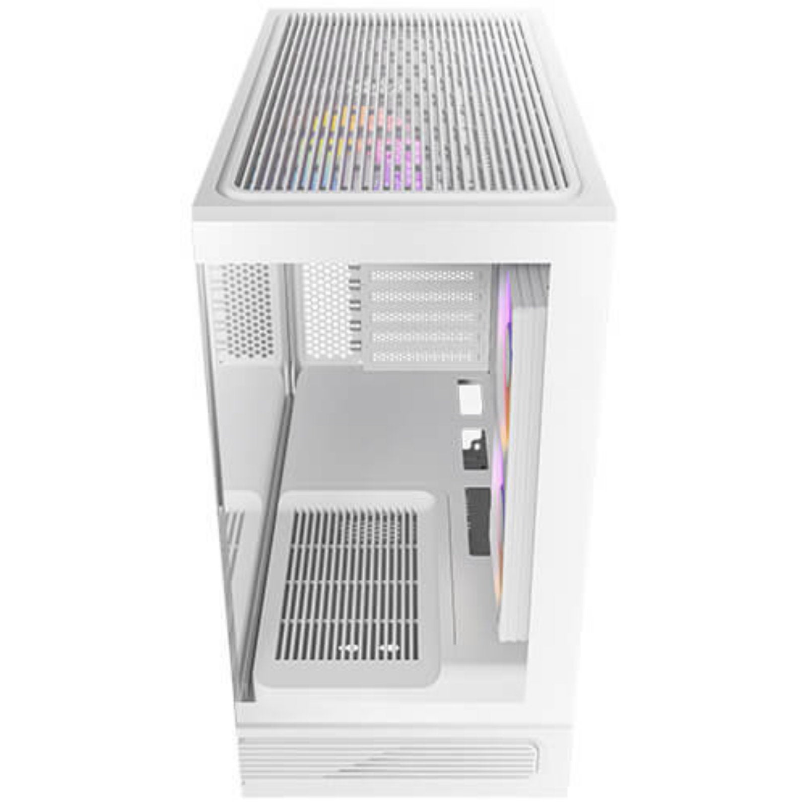 Antec Constellation C2M ARGB Micro-ATX PC case with panoramic tempered glass, ARGB fans, USB-C port, and 360mm radiator support in white