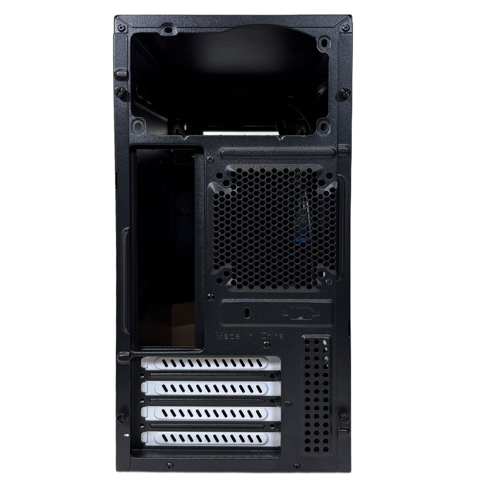 Black Fractal Design Core 1000 Micro-ATX mini tower PC case with USB 3.0 ports, shown from the front view.