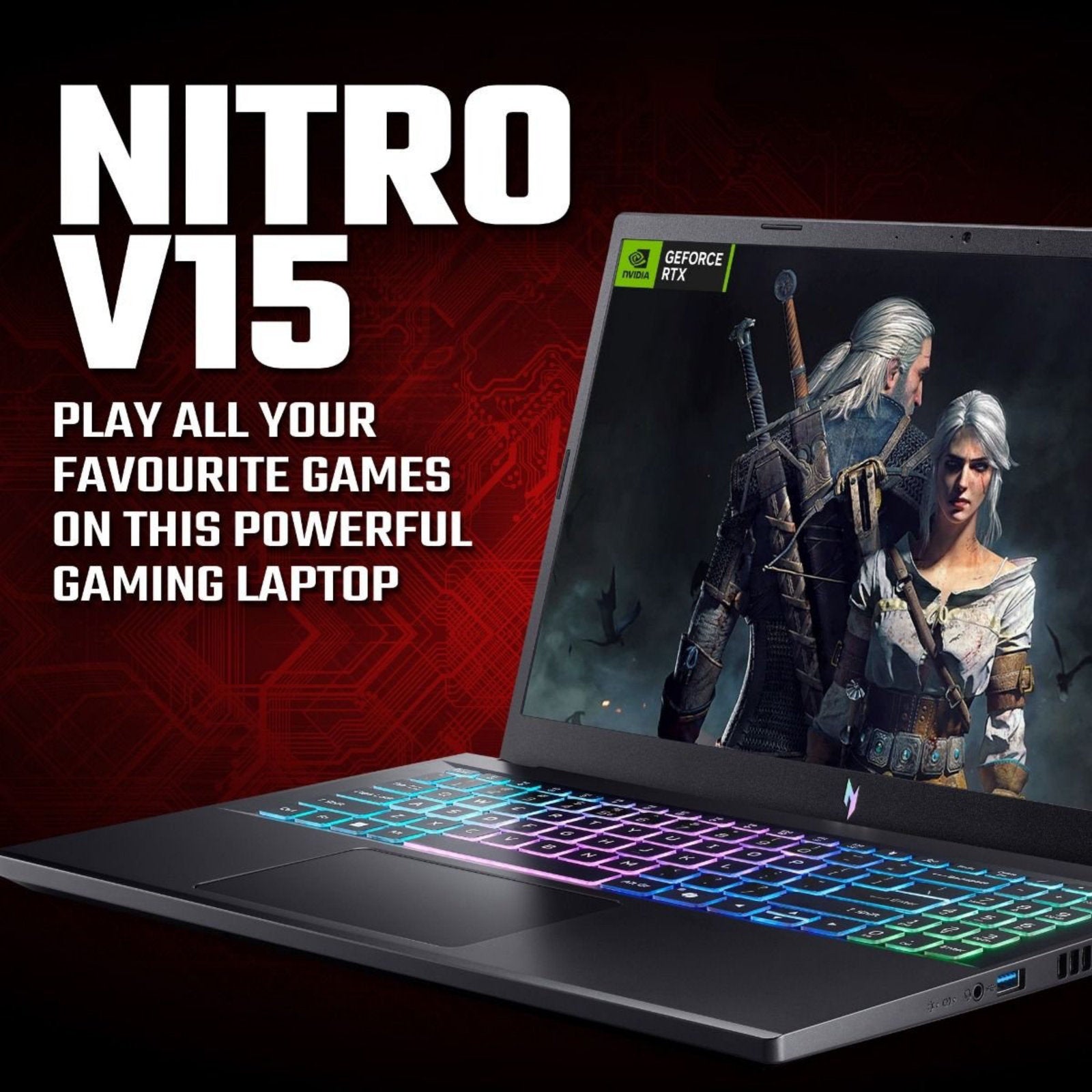 Acer Nitro V15 gaming laptop with 15.6-inch screen, AMD Ryzen 5, 16GB DDR5, 512GB SSD, NVIDIA GeForce RTX 5060, Windows 11