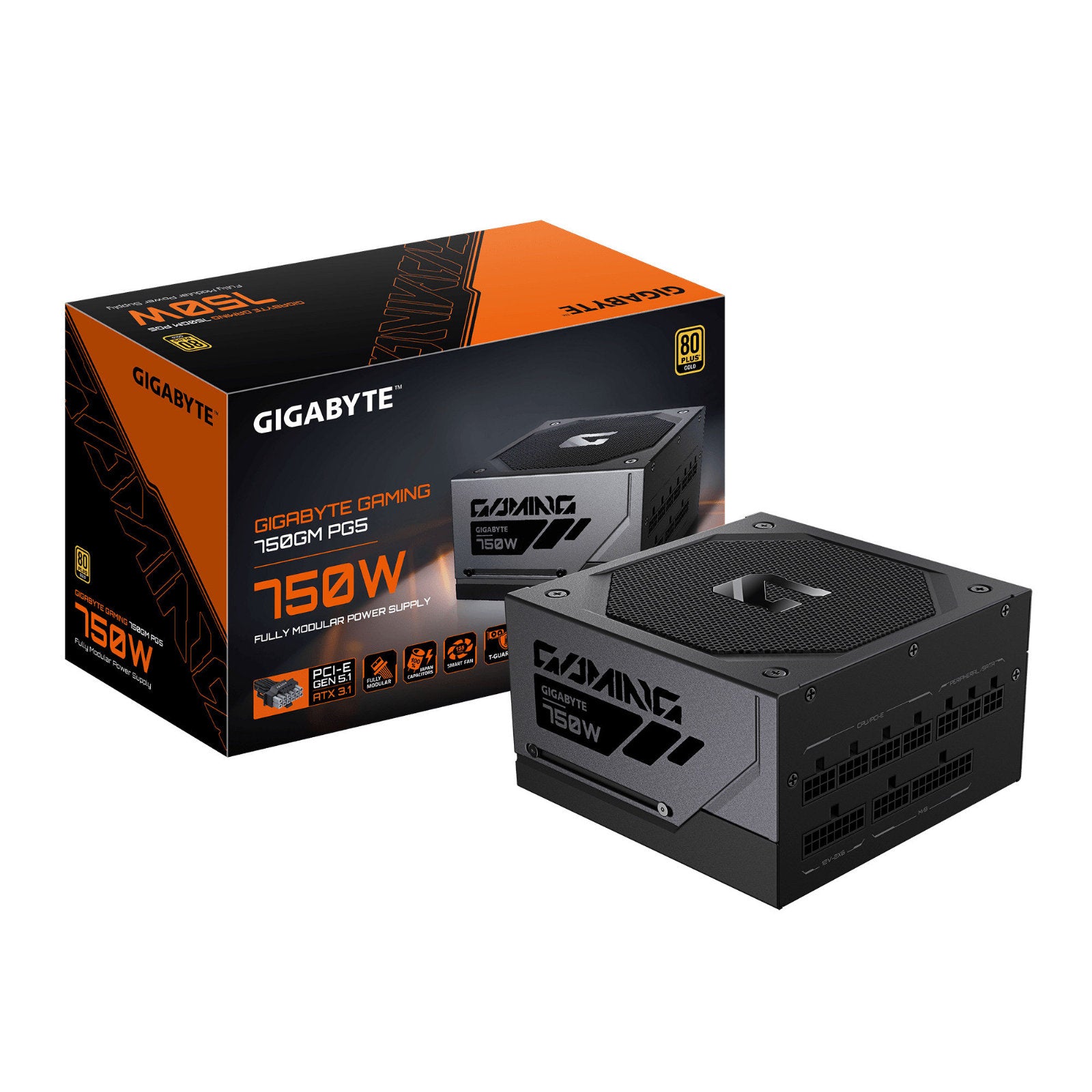 GIGABYTE GAMING 750GM PG5 750W fully modular power supply, black, with 135mm fan and 12V-2x6 connector