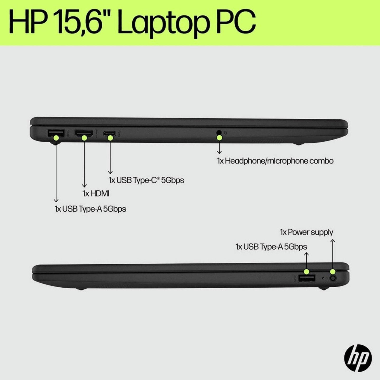 Hewlett Packard HP 15-fd1001nax laptop with 15.6-inch screen, Intel Core i5, 8GB RAM, 256GB SSD, Windows 11, and integrated graphics.