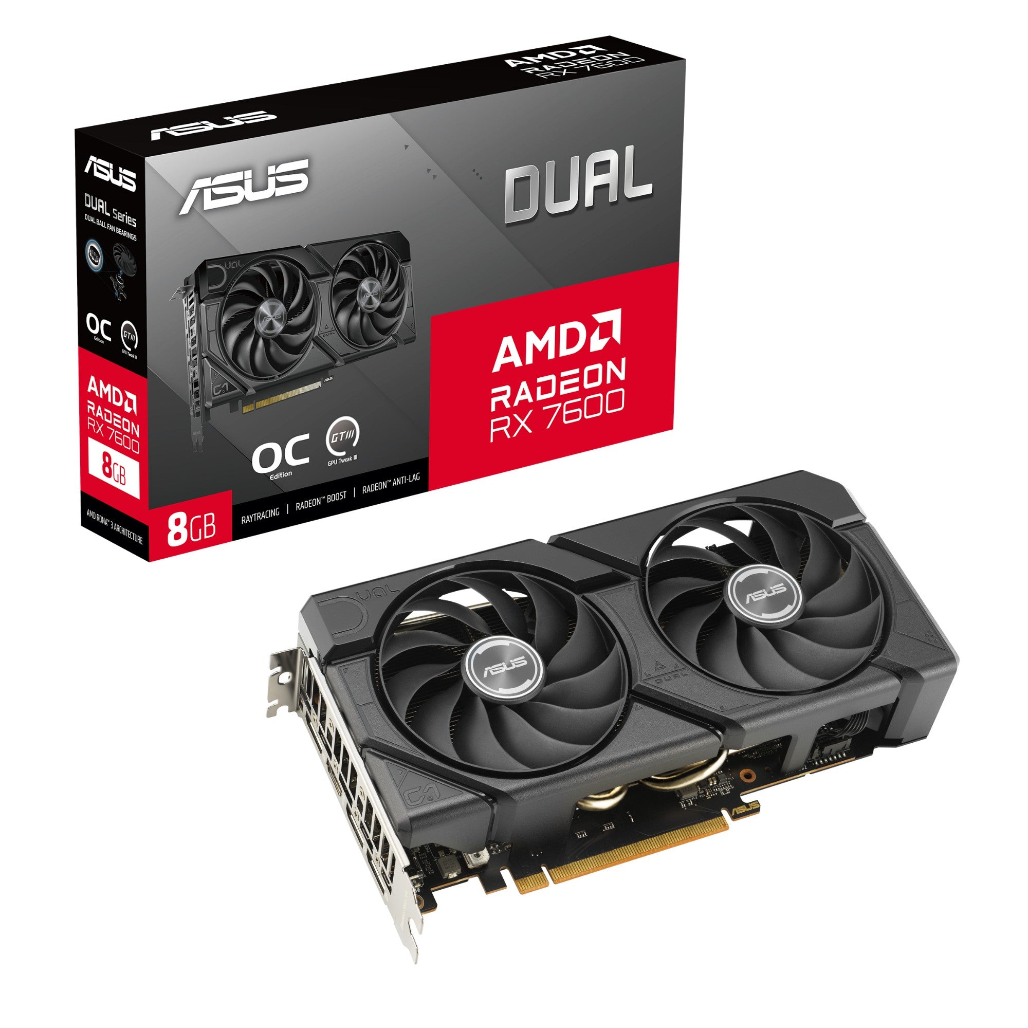 ASUS Radeon RX 7600 Dual V2 OC Gaming 8GB GDDR6 graphics card RX7600-O8G-EVO