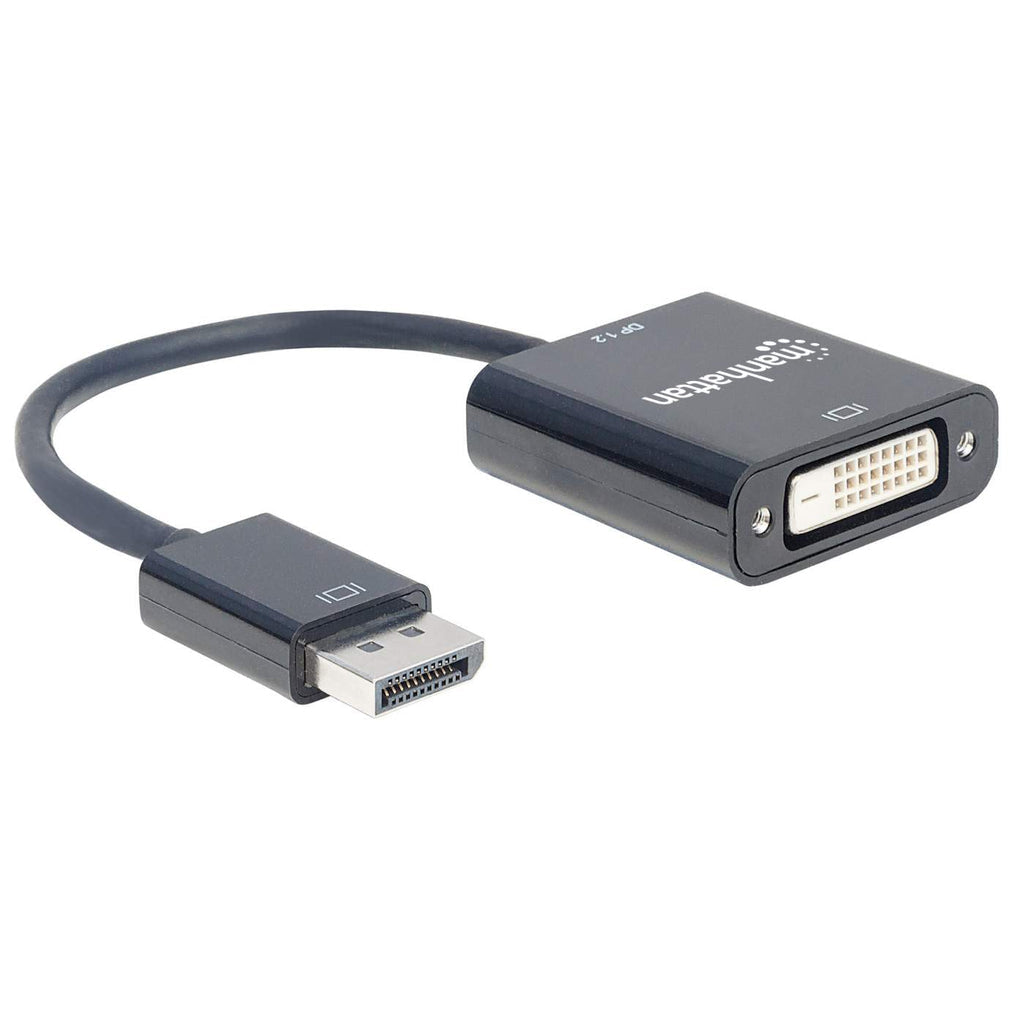 Manhattan DisplayPort 1.2a to DVI-D 24+1 Adapter Cable, 1080p@60Hz, 23cm, Male to Female, Active, Equivalent to DP2DVIS, Compatible with DVD-D, Black, Three Year Warranty, Polybag