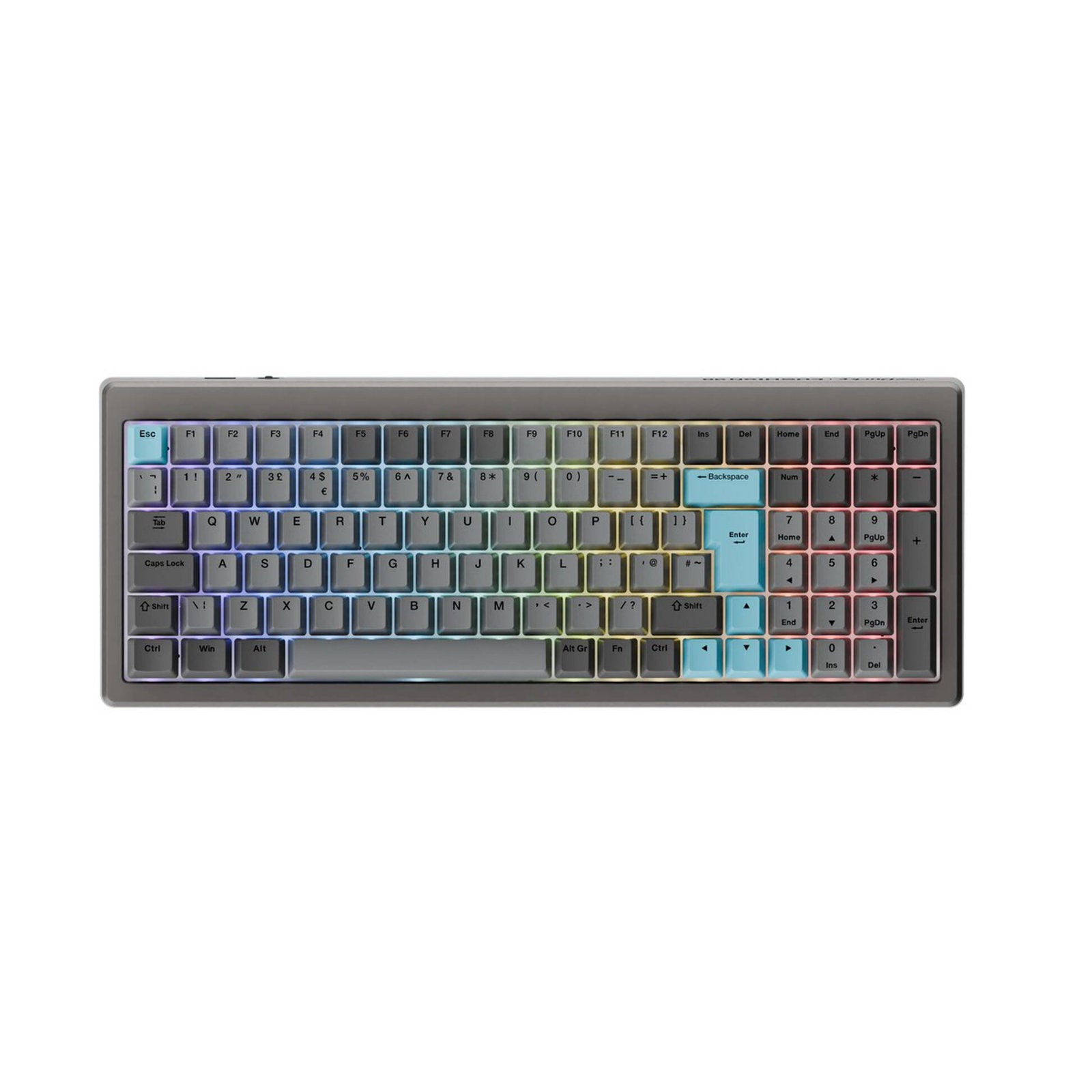 Ducky Silent Green Switch keyboard with Ducky Cushion 98 Nickel UK layout, featuring a compact design and green switches.