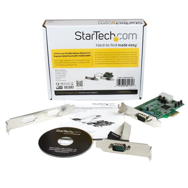 StarTech.com 2 Port Low Profile Native RS232 PCI Express Serial Card with 16550 UART