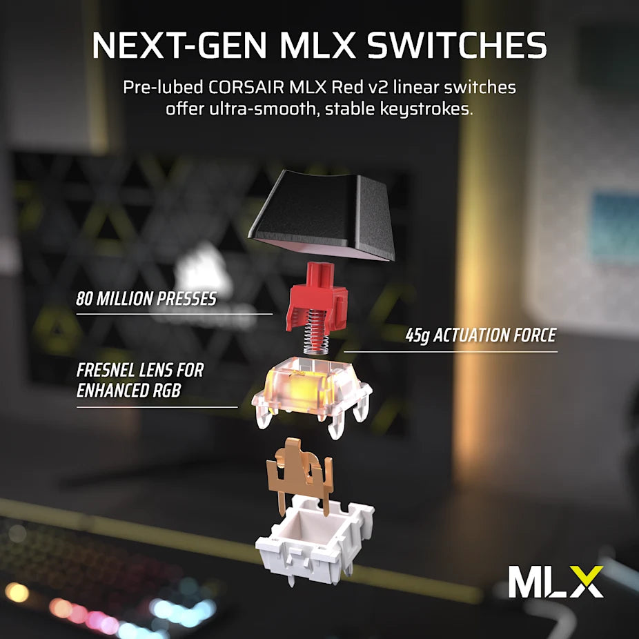 Corsair K70 CORE TKL RGB Mechanical Gaming Keyboard, USB, Red Linear Switches, Sound Dampening, Rotary Dial, Aluminium Top Plate, Black