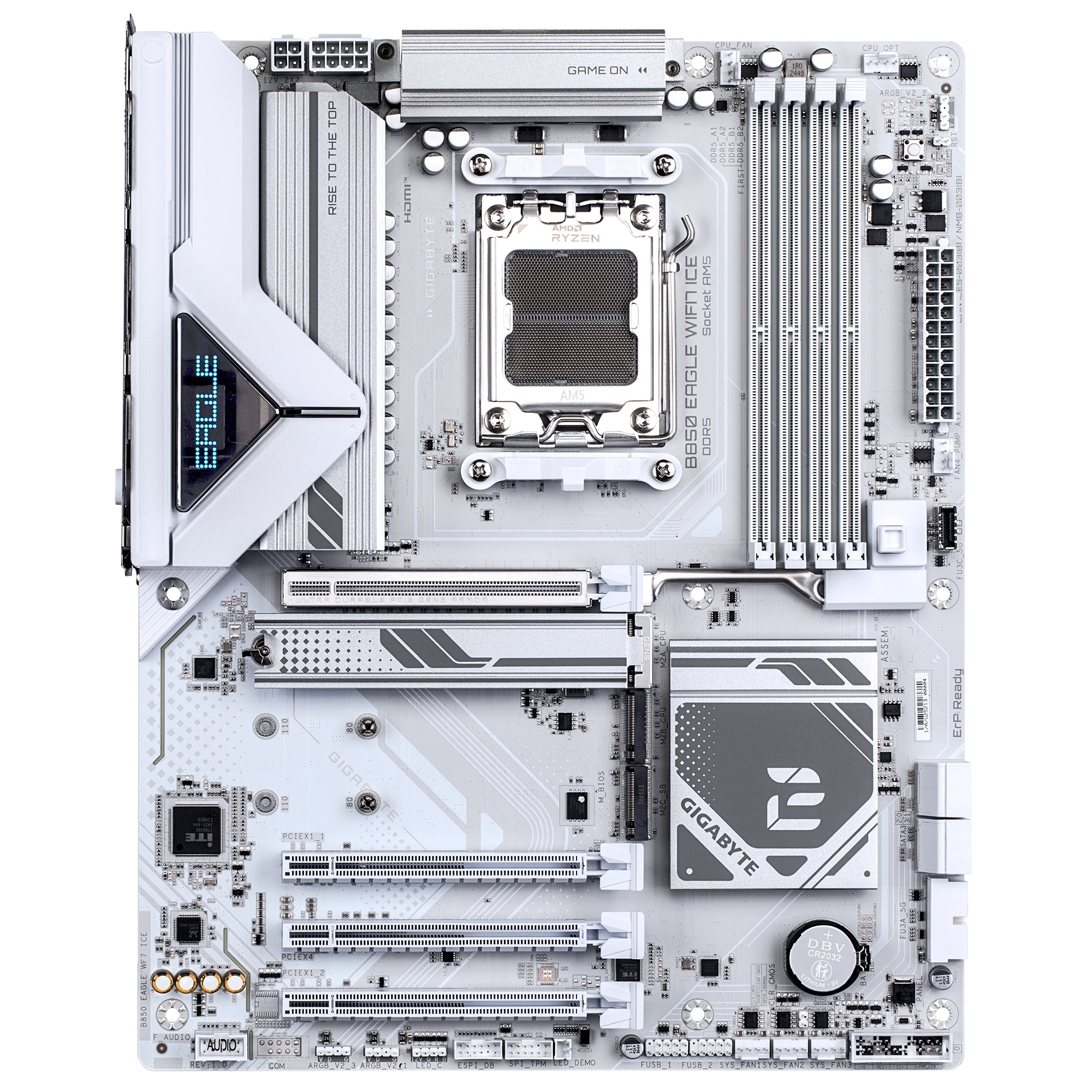 GIGABYTE B850 EAGLE WIFI7 ICE Motherboard - AMD AM5, 8+2+2 Phases Digital VRM, up to 8200MHz DDR5 (OC), 1xPCIe 5.0 + 2xPCIe 4.0 M.2, WIFI 7, 2.5 GbE LAN, USB 3.2 Gen 2