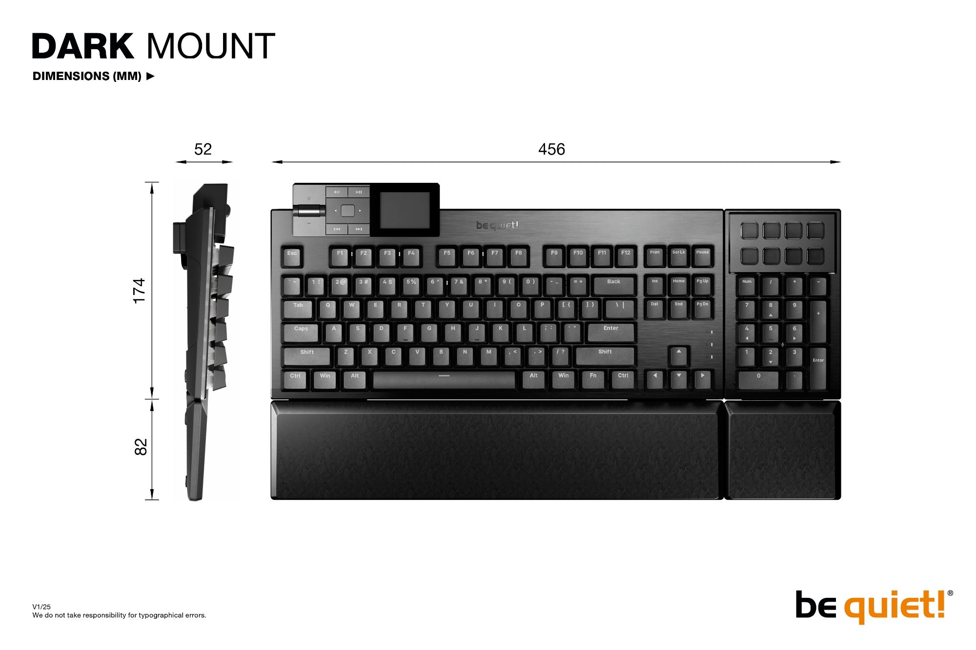 Be Quiet! Dark Mount Silent Linear Modular ARGB Gaming Keyboard with 8 Customisable Display Keys, Silent Linear Orange Switches, Detachable Numpad & Stream Dock